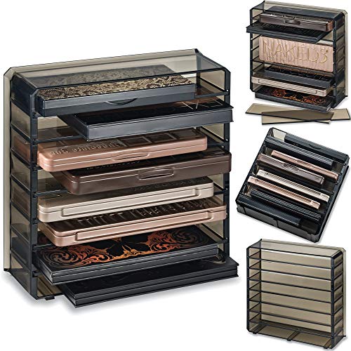byAlegory Acrylic Palette Makeup Organizer w/Removable Dividers Designed To Stand & Lay Flat 8 Spaces Fits Standard Medium Size Eyeshadow Palettes - Black Clear