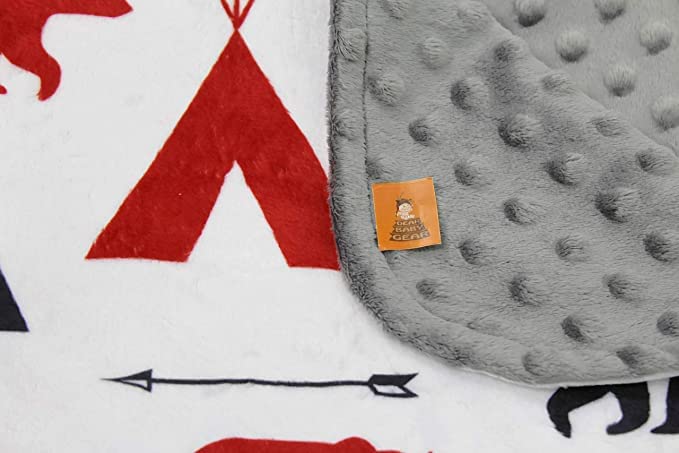 Image of Dear Baby Gear Bears Deluxe Baby Blanket - Double Layer, Milestone & Newborn Gifts for Girls and Boys - Red, Black Bears, Geometric Trees, Arrows, Tent with Gray Dot - 40 inch x 30 inch