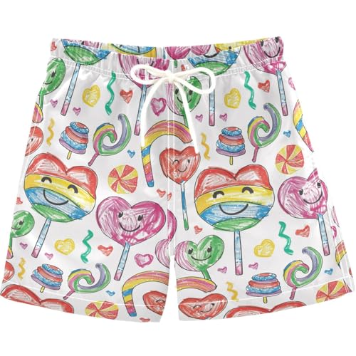 visesunny Summer Boy's Beach Shorts Crayon Love Candy Quick Dry Swim Trunks Baby Boy Bathing Suit with Pockets 4 Multi