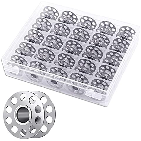 sinzau Nähmaschinenspule, Spule nähmaschine Leer mit Aufbewahrungsbox, Spulen Metall Garnspule, 25 Stück Cover
