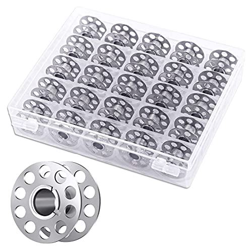 sinzau Canette Metal Machine a Coudre, Machine à Coudre de Canette Vide avec Boîte de Rangement, Canettes de Fil Métallique, 25 Pièces