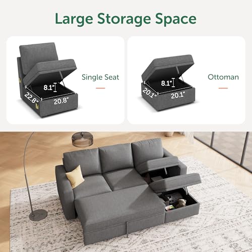 Image of HONBAY Modular Sectional Sleeper Sofa with Pull Out Bed, L Shaped Couch with Storage Seat, Modular Sectional Couches for Living Room - Dark Grey