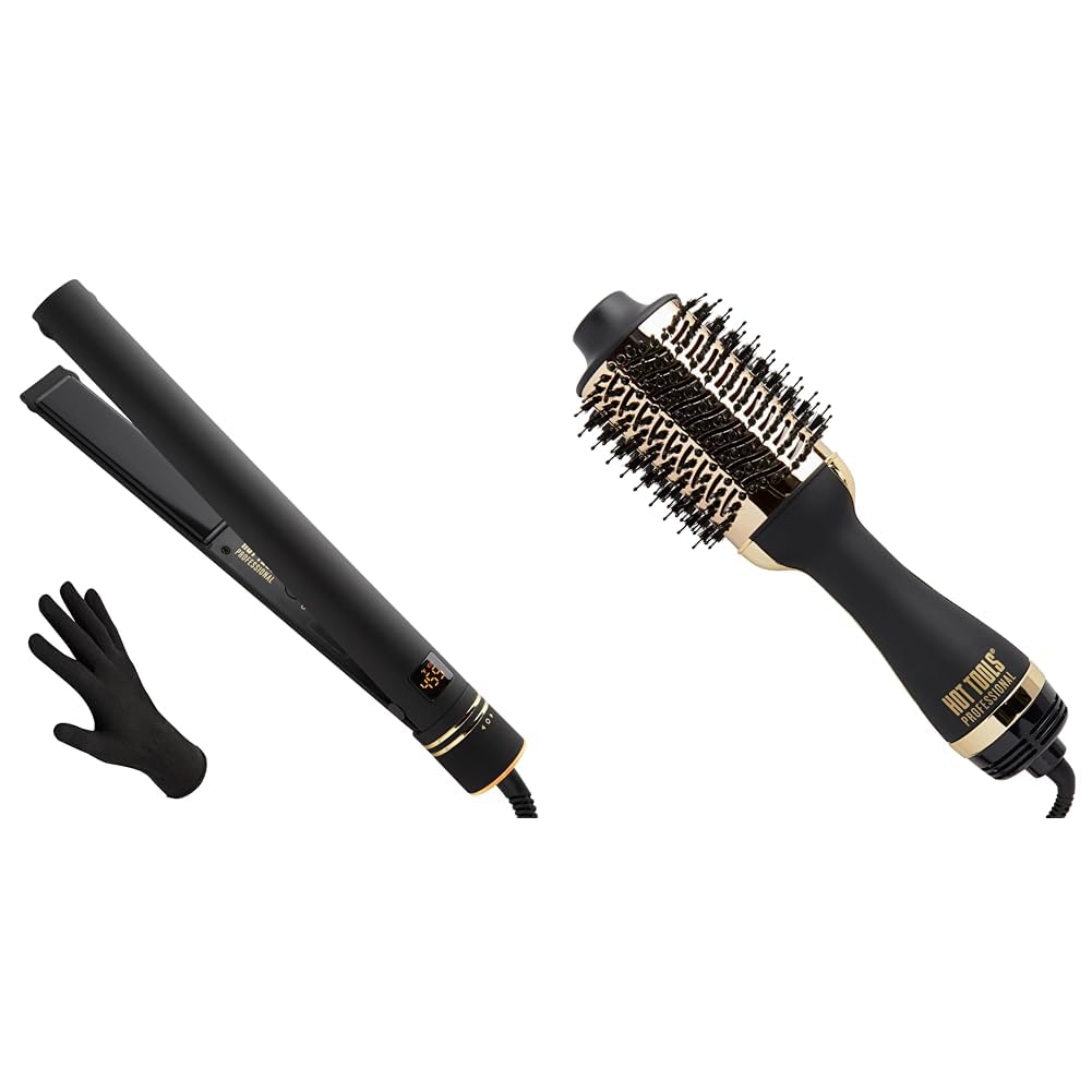 Pro Artist Black Gold Evolve Ionic Salon Hair Flat Iron | Long-Lasting & 24K Gold One-Step Hair Dryer and Volumizer | Style and Dry, Professional Blowout