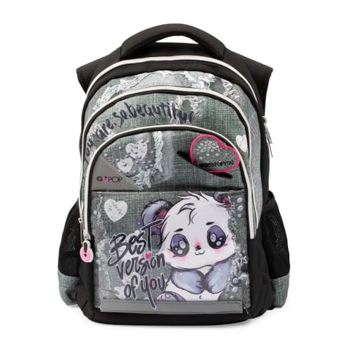 Go Pop - Zaino Modello Panderful, 3 Scomparti,Tasche Interne E Laterali Porta Borraccia, Schienale E Spallacci Imbottiti, Con Fascia Personalizzata E Pop Up, Lt 24, Dim 32x44x19,Scuola Elementare