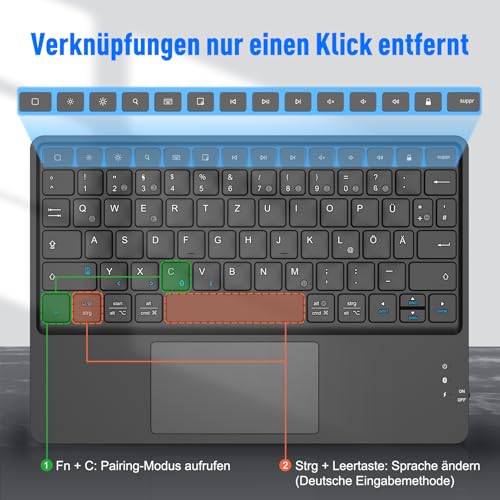 FINTIE Kabellose Bluetooth Tastatur mit Touchpad, Schwarz – Ansicht 3