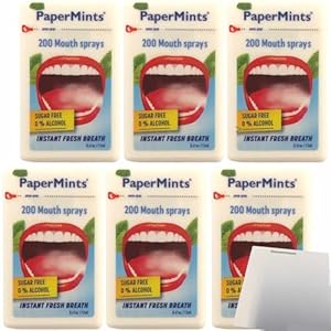PaperMints Mouth Spray Sugarfree Mundspray 6er Pack (6x12ml Packung) für 6×200 Anwendungen + usy Block