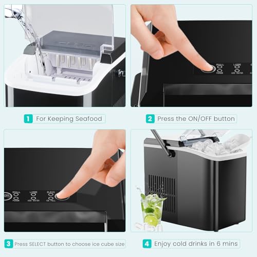 Image of OLIXIS Countertop Ice Maker Machine with Handle, Auto-Cleaning Portable Ice Maker with Basket & Scoop, 26lbs in 24Hrs & 9 Cubes in 6 Mins, 2 Cube Sizes, for Home Party Camping RV, Black