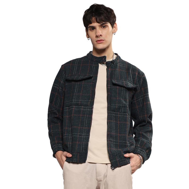 Image of CAHOOT Men's Zip-Front Jacket With Fleece Detail For Casual Wear | Long Sleeve | High Neck | Zipper Closure | Suede Jacket Crafted With Comfort Fit For Everyday Wear