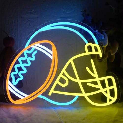 Image of Rugby Neon Sign Football Player Neon Sign for Wall Decor, Football Neon Light Dimmable Sport light up signs for Game Room Man Cave Tailgate Bar Club Sport Themed Birthday Party