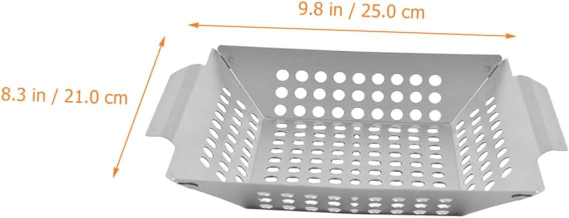 Happyyami 3pcs BBQ Drain Pan Stainless Steel Tray Outdoor BBQ Food Serving Tray Fish Grill Basket Professional Rib Rack Camping BBQ Pan Double Handle Grill Tray Wear-Resistant Grill Topper