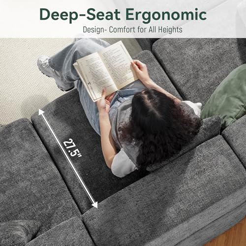 Image of MONVANE Modular Sectional Cloud Couch for Living Room - 130'' 6 Seater Convertible Chenille Couches Set with Ottoman, No Assembly Compression Sofas, Comfy Floor Sofa with Memory Foam, Grey