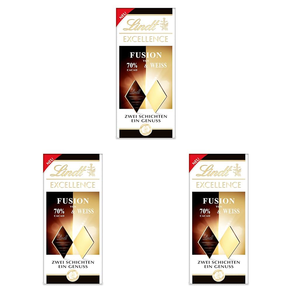 Lindt Excellence Fusion 70% & Weiß | 100g Schokoladentafel | Vegane Schokolade | Intensiver Kakao-Geschmack | Dunkle Schokolade (Packung mit 3)