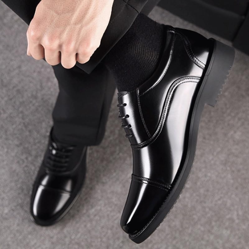 Men's Patent Leather Formal Business Oxford Dress Shoes Comfortable Chunky Heel Simple Lace-up Lug Sole Leather Formal Oxfords Shoes for Office Work4