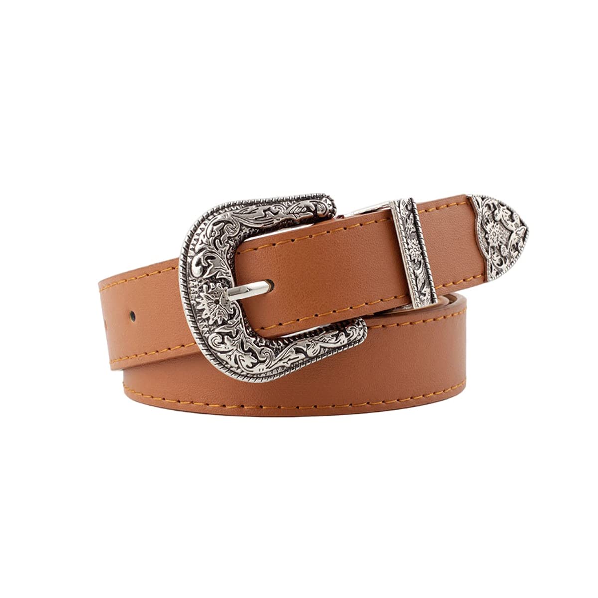 UICIOP Gothic belt for men and women Y2K retro carved PU belt, women's jeans, casual belt, women's fashionable retro belt (Camel,108cm)