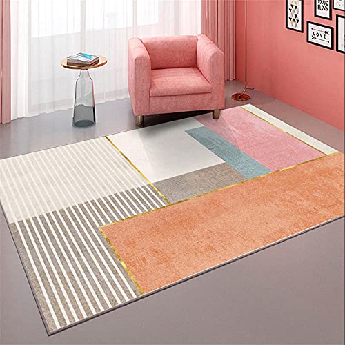Tapis graphique géométrique 180x260cm antidérapant gris rose