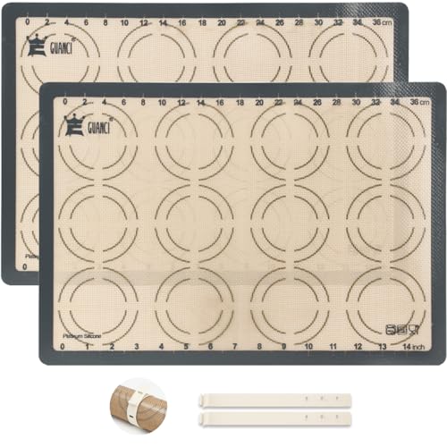 GUANCI 2 Pack Silicone Baking Mats, 11.6' x 16.5' Each, 0.7mm Thick, Food Grade Non-Stick Reusable Baking Mats & Baking Sheet Liners for Cookies, Macarons, Bread, Pizza & Pastry
