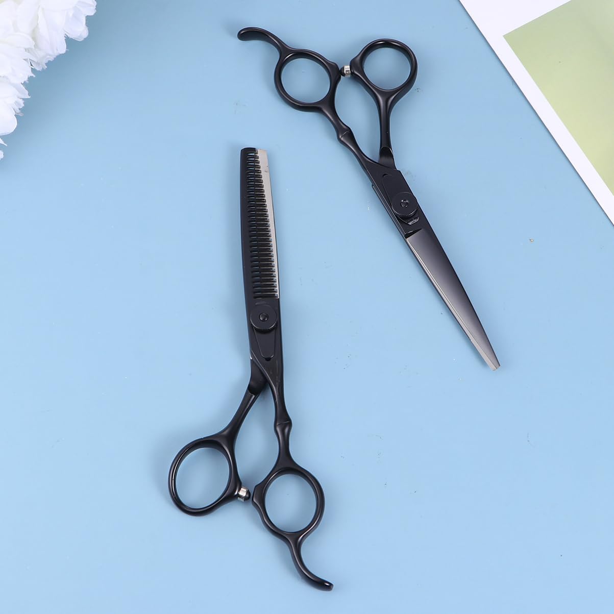 Professionelle Haarschere mit Effilierschere, 2 Stück Schwarz