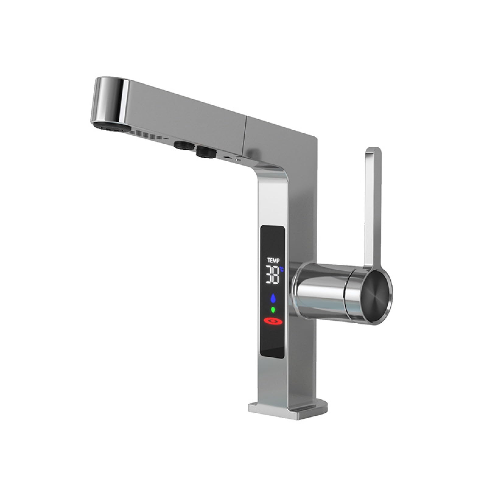 All-Copper Intelligent Pull-Out Digital Display Hot and Cold Water Faucet, Digital Display Silver