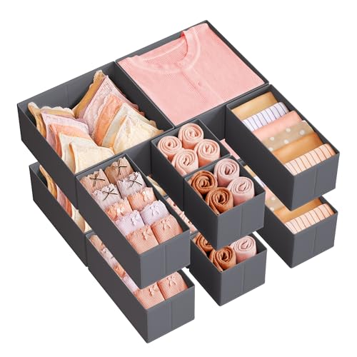 Image of SONGMICS Drawer Organizer, Dresser Drawer Organizers, Set of 12, Foldable Fabric Storage Bins for Socks, Underwear, Bras, Ties, Scarves, Slate Gray URDZ006G03