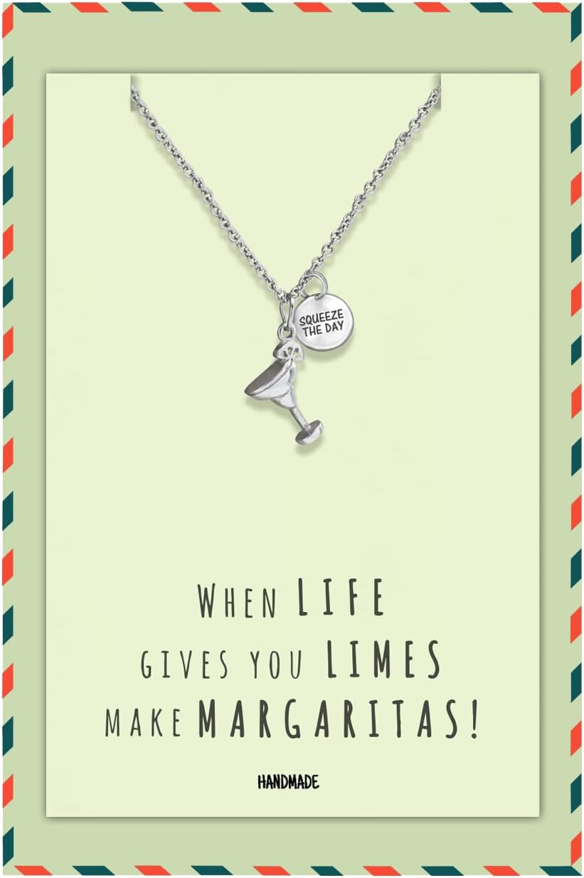 quan jewelry Margarita Glass Charm Pendant Necklace for Women, Party Birthday, Valentines Gifts for Sister, Best Friend Jewelry with Funny Greeting Card