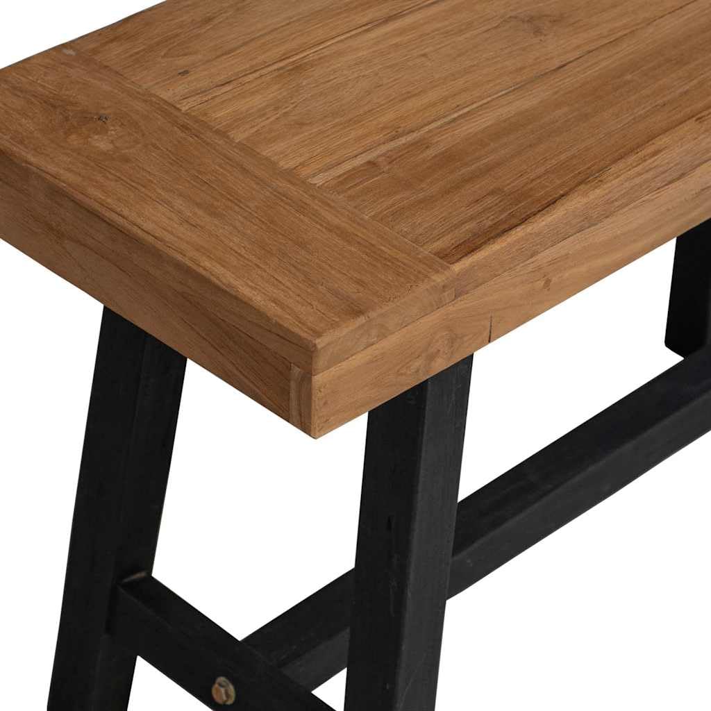 Ławka 80 cm, lite drewno tekowe z lakierowanym na czarno metalowym stelażem, ławka do siedzenia do jadalni, kuchni, korytarza, solidne drewniane wzornictwo w stylu wiejskim, zajmuje mało