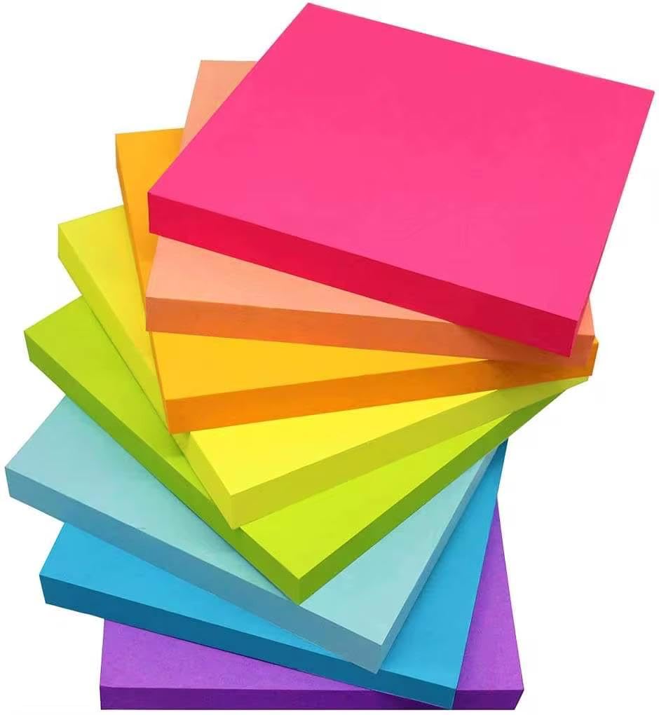 1500 Sheets/100 Sheets/Pad, Total (15 Pack) 3x3 Self-Stick Pads Bright Colors Sticky Notes, Recyclable, Easy to Post for Home, Office, School & Notebook