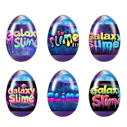 Cherislpy 6 Pcs Easter Galaxy Slime Eggs Stress Relief Toys for Kids Boys Girls Easter Basket Stuffers Eggs Fillers Party Favors Gifts