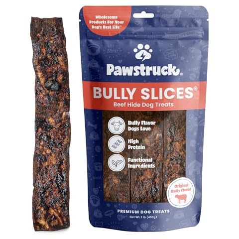 Pawstruck Bully Slices Premium Rawhide Chew Sticks, Beef Flavor - Low Fat High Protein Treat for Small, Medium, Large Dogs - No Artificial Ingredients - 1 lb. Bag - Packaging May Vary Cover