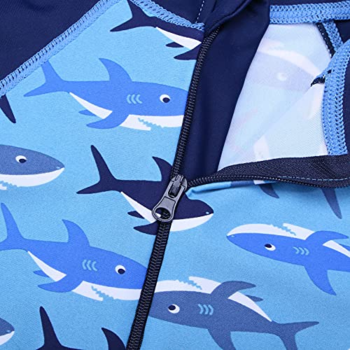 Image of HUAANIUE Toddler Boy Swimsuit Rashguard One-Piece Swimwear 0-6 Years | UPF 50+ sun protection, front zipper with chin guard, 4-way stretch quick-dry fabric, flatlock seams anti-chafing