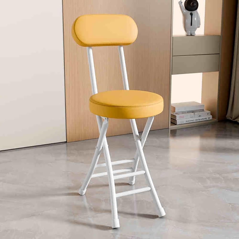 Tabouret pliable pour la maison en cuir jaune avec dossier confortable