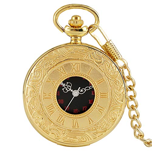 Pocket Watch, For Men Women Special Magnifier Half Hunter Double Open Engraved Case Roman Numerals With Chain #TOP2