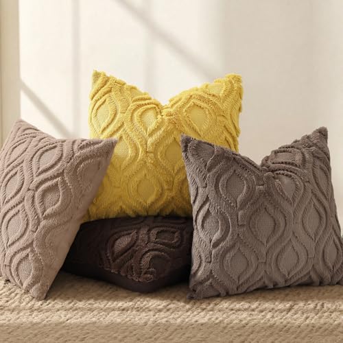 Image of decorUhome Fall Throw Pillow Covers 20x20 Inch Set of 2, Soft Plush Faux Wool Brown Solid Couch Pillow Covers, Accent Farmhouse Neutral Square Pillow Cases for Sofa Bed Living Room