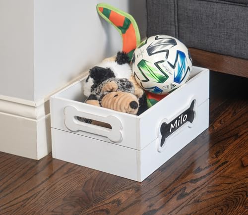 Red Co. 12” x 9” Distressed Wood Crate Dog Toy Storage Box with Handles and Chalkboard, White - Image 5