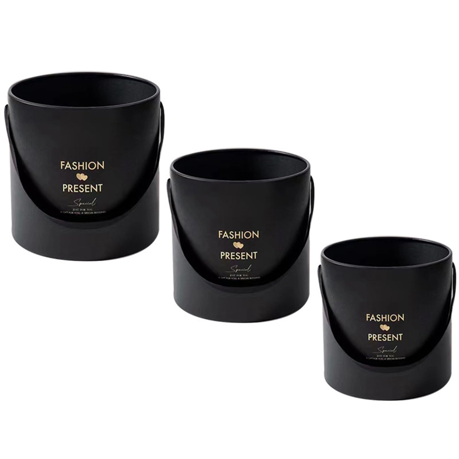Of 3 Paperboard Bouquet Holders Round Flower Arrangement Buckets with Handles Floral Container Round Flower Bucket