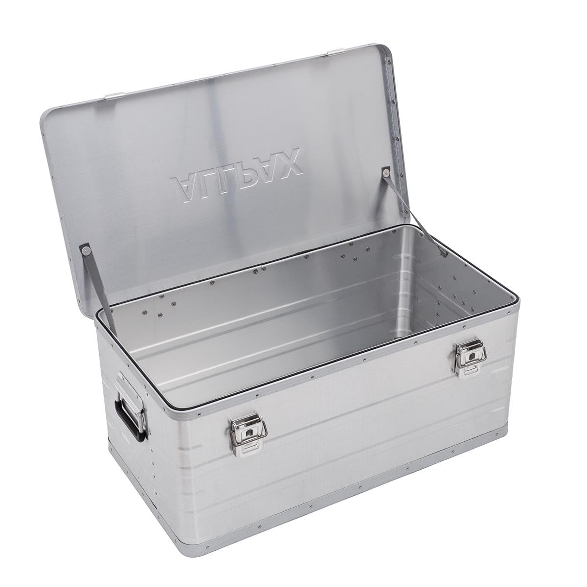 Alu Transportbox 95L – Robuste Aluminiumkiste 77,5×42,4×33,3 cm, IP54 staub- & spritzwassergeschützt, stapelbare Werkzeugbox mit Deckeldichtung & Sicherheitsgriffen für Werkstatt, Camping & Transport