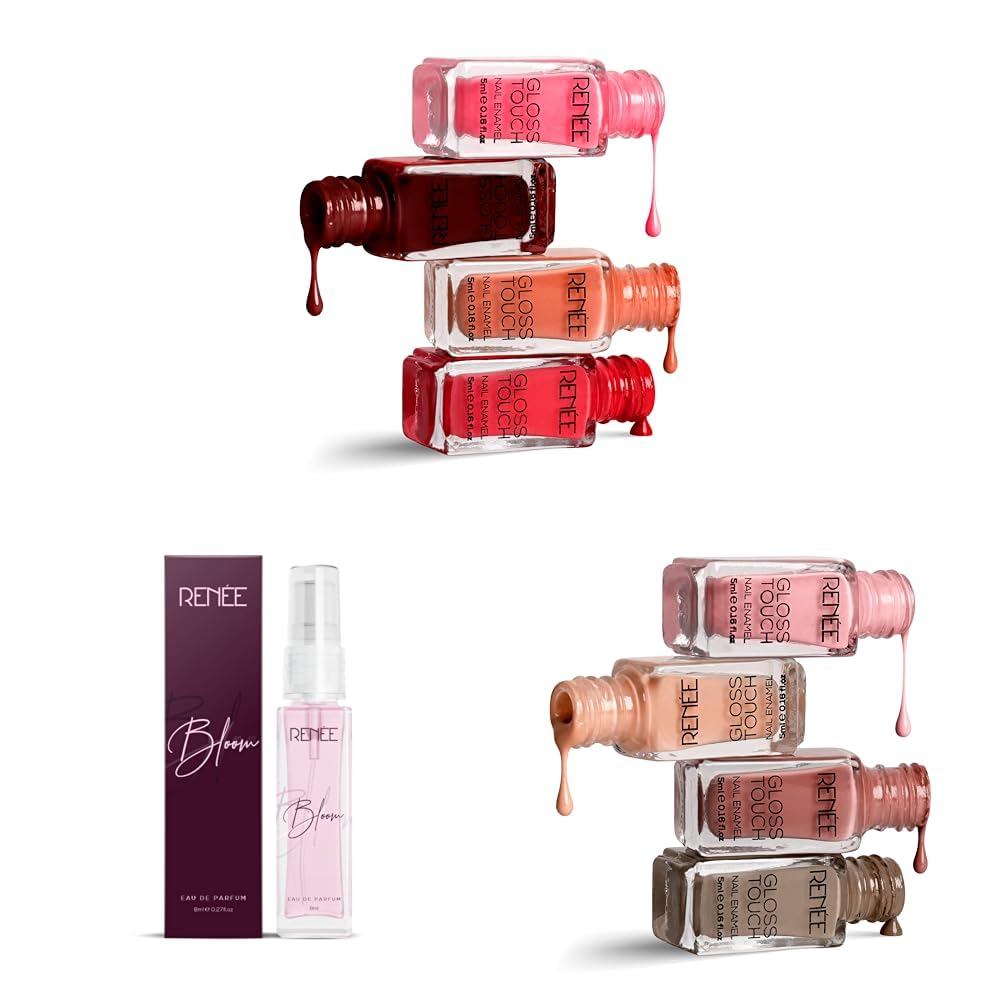 Renee Gloss Touch Nail Paint Set of 4, Quick Drying Nail Polish, Glossy Gel Finish Nail Kit | Highly Pigmented & Long Lasting Nail Enamel, Chip Resistance 5ml Each, Gift Set for Women N03 Red Parade-picture-32