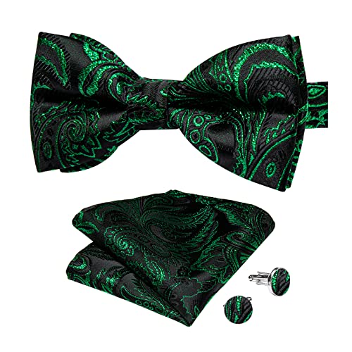 Image of DiBanGu Paisley Pre-Tied Bow Ties for Men Silk Adjustable Bowtie and Pocket Square Cufflinks for Wedding Party