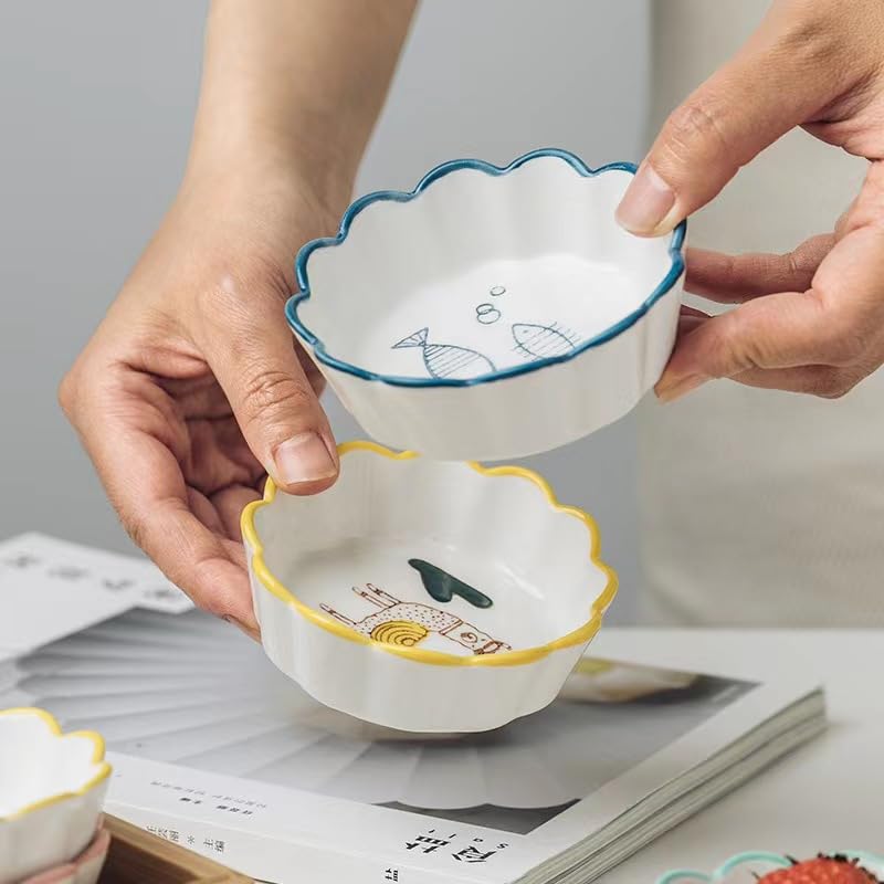 Image of YANCI Ceramic Dipping Bowls Set, Small Tableware for Soy Sauce, Vinegar, Chutney, Sushi Condiments (Multicolor, Pack of 4)