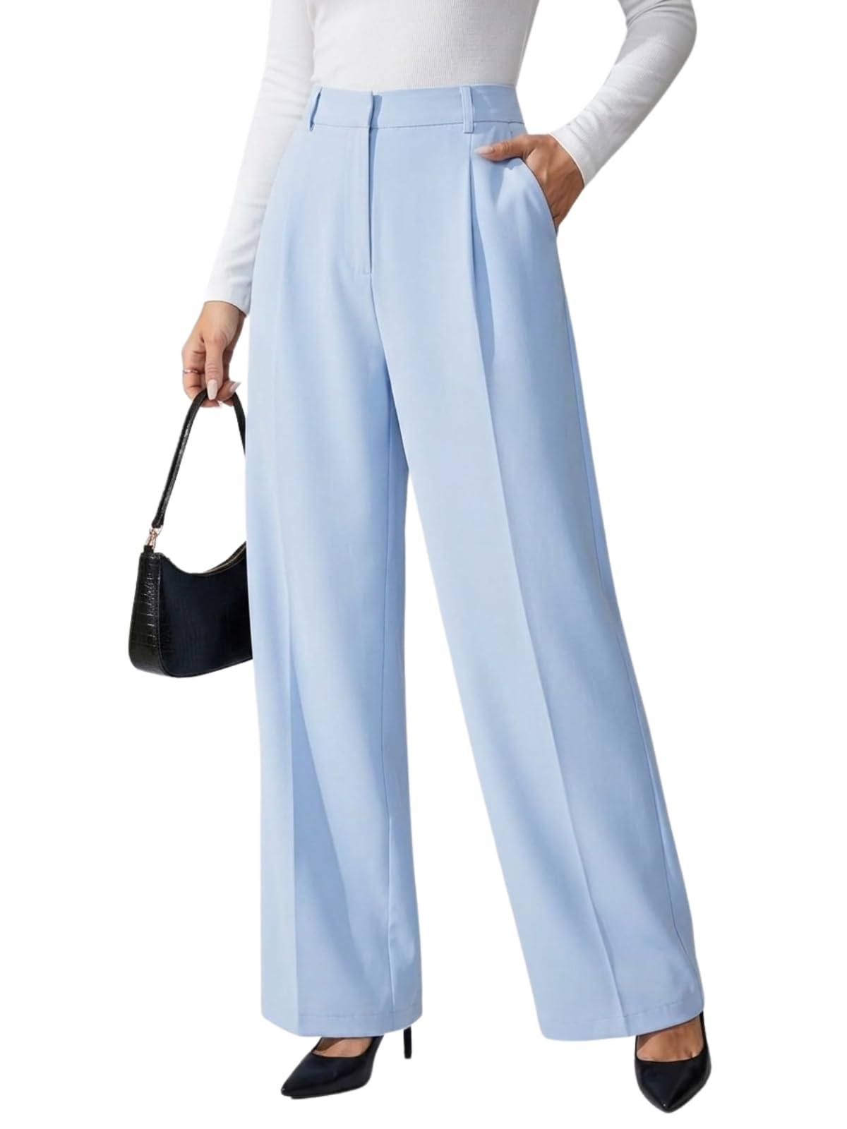 GRECIILOOKS Pantalones acampanados de cintura alta para mujer, estilo coreano, pantalones formales para mujer, ropa de oficina, elegantes pantalones para eventos universitarios (disponible en talla)