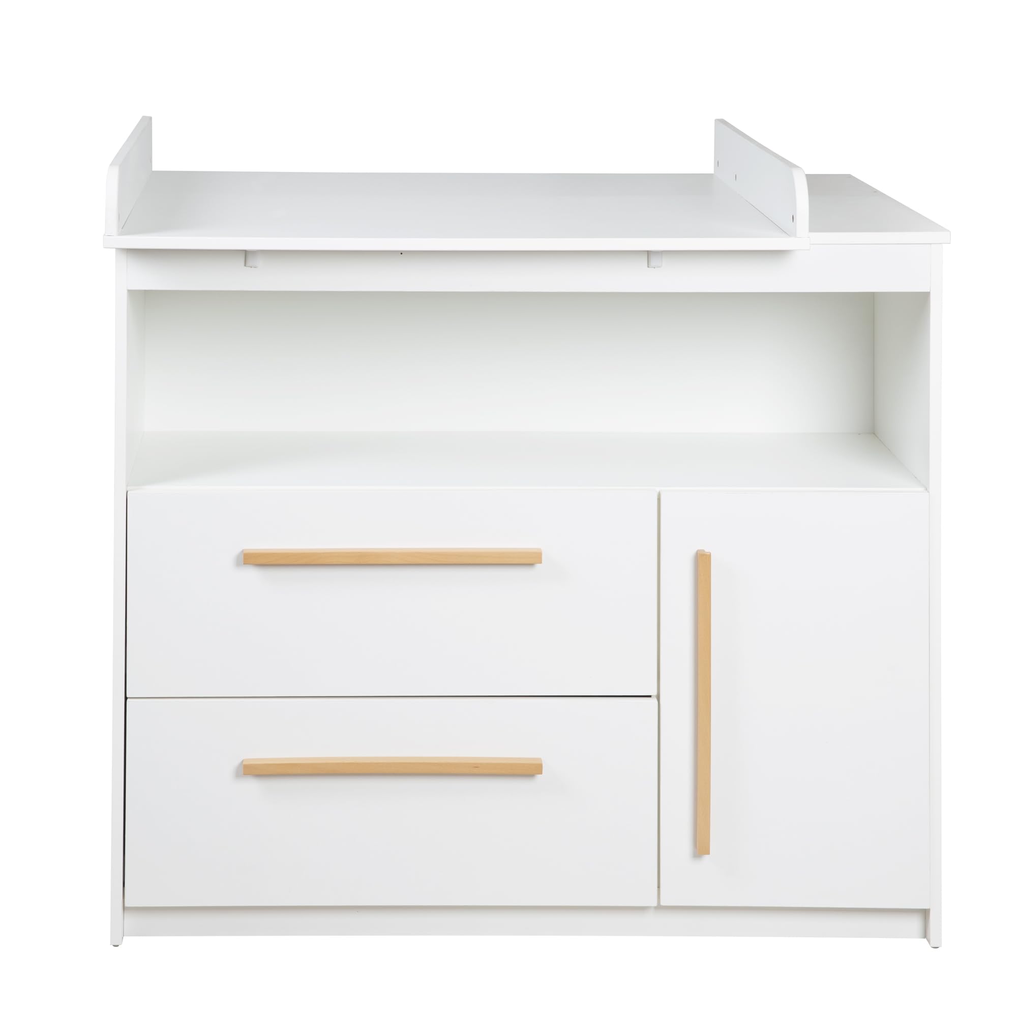 roba Kinderzimmer Set Lilo - Mitwachsendes Gitterbett 70 x 140 cm + Wickelkommode mit 2 Schubladen & 1 Tür + Kinderkleiderschrank 2-türig - Griffe aus Buche - Holz weiß lackiert