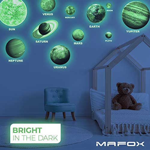 Mafox Glow In The Dark Planets, Bright Solar System Wall Stickers -Sun Earth Mars And So On,9 Glowing Ceiling Decals For Bedroom Living Room,Shining Space Decoration For Kids For Girls And Boys #TOP4