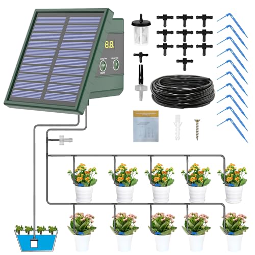 Solar Drip Irrigation System for Garden, 30 Timing Modes Automatic Drip Irrigation Kit Solar Irrigation System Garden Watering System Supports 10 Pots Plants for Indoor & Outdoor