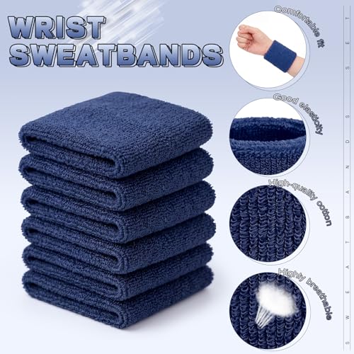 Image of WILLBOND 8 Pack Wrist Sweatbands Sports Wristbands Tennis Sweatbands Neon 80s Thick Cotton Gymnastics Sweat Band Athletic Football Soccer Sports Wristband for Men Women Party