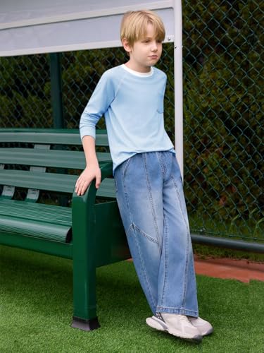 Haloumoning Boys Shirts Kids Long Sleeve Crewneck T Shirts Casual Fall Tops Tees with Chest Pocket 5-14 Years4