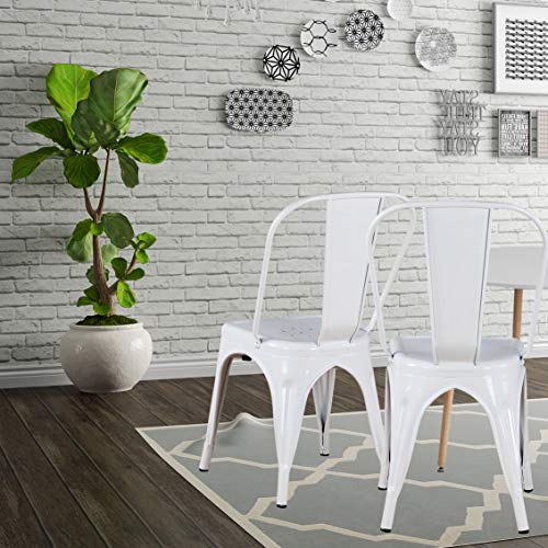 Modern Mid-Century Dining Kitchen Metal Side Arm Chair Copper Bronze Rustic Distressed Dining Bistro Cafe Stackable Side Chair,Set of 4 (4White)