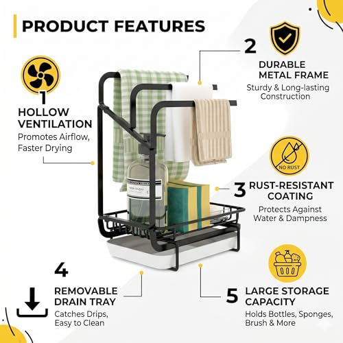 Image of Kitchen Sink Organizer Rack for Kitchen Basin | Sink Caddy Organiser with Soap Stand, Sponge Holder & Kitchen Tray | Under Sink Storage Organizer, Faucet Organizer, Modular Kitchen Accessories