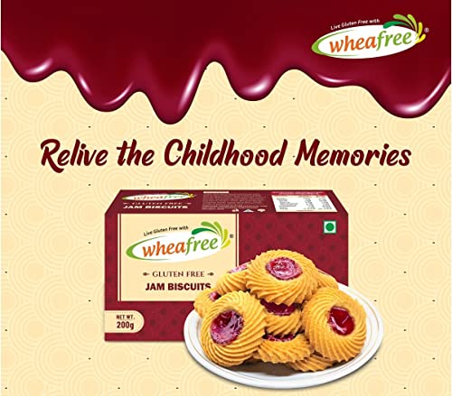 Image of Wheafee Gluten Free Jam Biscuits | Mixed Fruit Pulp Filled Cookies | Tasty & Crunchy Snacks | Perfect Tea-Time Treat | Pack of 3-200g Each Vegetarian Biscuit