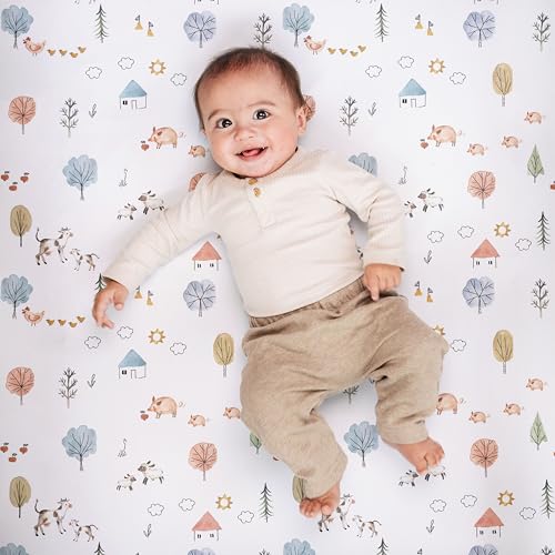 Image of Crib Sheets Neutral - Fitted Baby Crib Sheets Bed for Girl Boy - 2 Pack Standard & Toddler Mattress (Farm Animals) - Buttery Soft Organic Cotton Blend