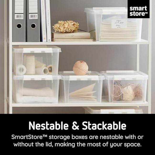 Classic 10 Clear Plastic Storage Boxes, 8L/8.5QT BPA-Free Stackable and Nestable Container with Secure Lid, Swedish Made Plastic Bins for Organization, L13.39 x W9.84 x H6.3-10 Pack