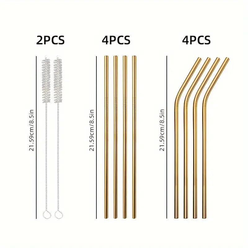 Azure HOLDINGS Reusable Stainless Steel Straws, Set of 8 with Cleaning Brush, Metal Drinking Straws for Coffee Milk Tea - Image 2